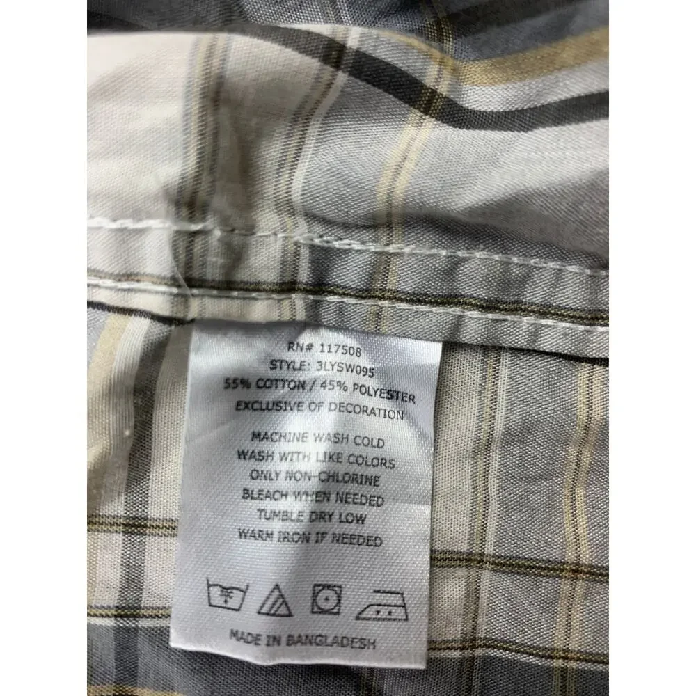 Levi’s Western Snap Shirt Men's L Gray Plaid‎ Short Sleeve Pearl Snaps